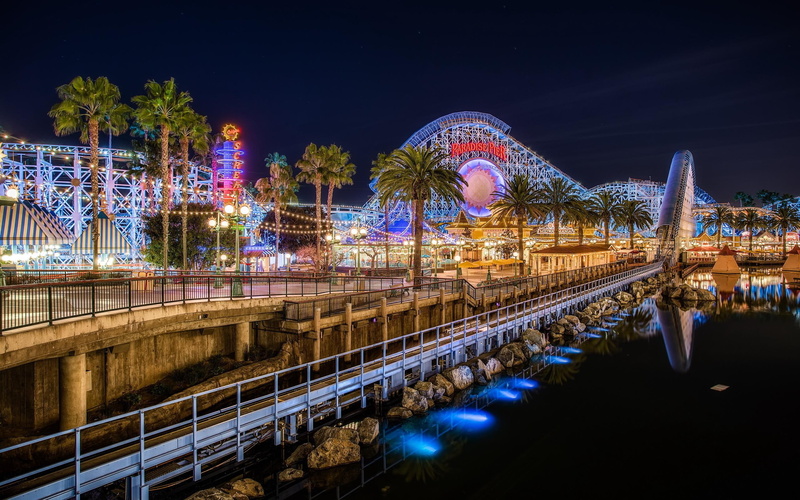 ca, palms, 2K, buildings, anaheim, water, street, nature and landscapes