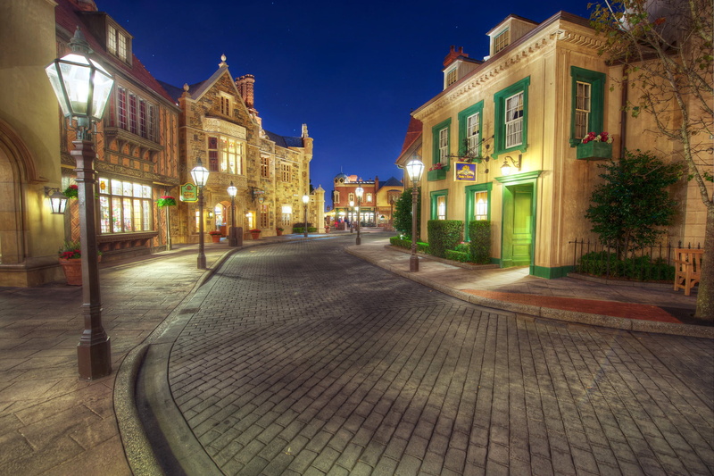 night, CA, town, USA, cobblestone, Anaheim, street, home, travel destinations, street light, lights, concrete, building, Park, direction, nature, built structure
