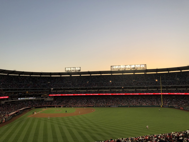beisbol, saturday, angels, field, architecture, sunset, fans, anaheim, real people, competition, seat, weekend, copy space, sky, nature, sports fans, soccer