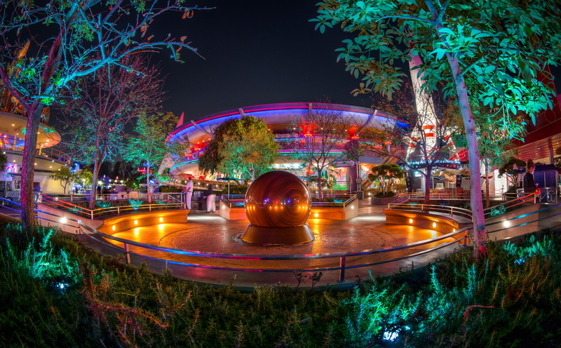 lighting equipment, built structure, architecture, statue, kugel, silver, water, tree, sphere, Disneyland, city, fountain, amusement park, California, illuminated