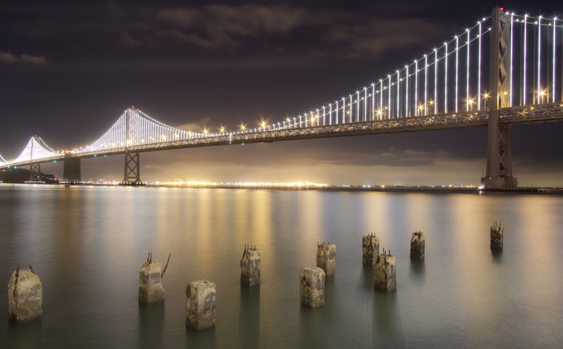 Bridge, United States, engineering, City, outdoors, 6006, long, connection, Architecture, bay, suspension bridge, waterfront, 5K, illuminated, san, reflection
