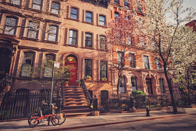 street, 1080P, building, New York, trees, concrete, bike, brown, United States