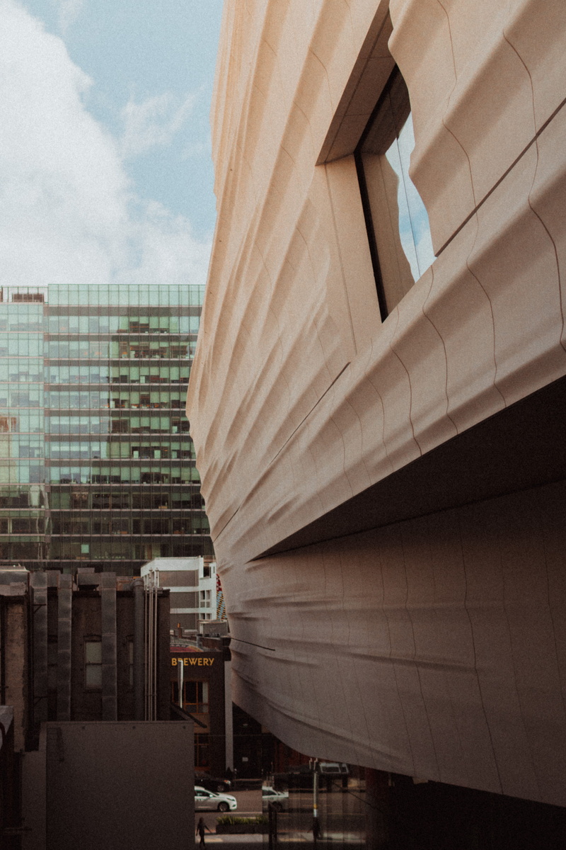 high rise, skyscraper, daytime, nature, outdoors, city, neighborhood, apartment building, alley, united states, road, office, alleyway, transportation