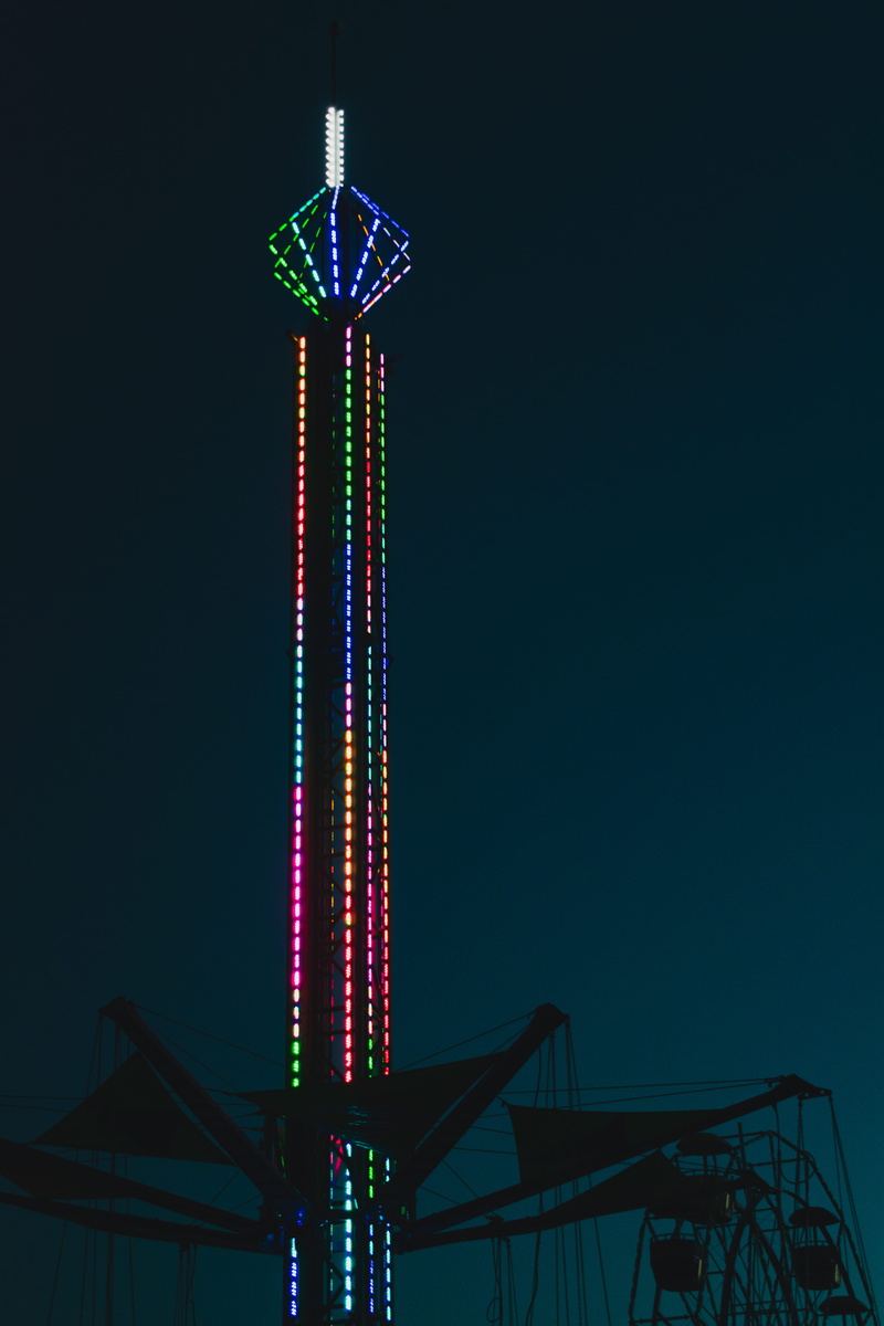 summer, arts culture and entertainment, led, adventure, festival, amusement park, no people, low angle view, fun, lights, copy space, music, nature, illuminated