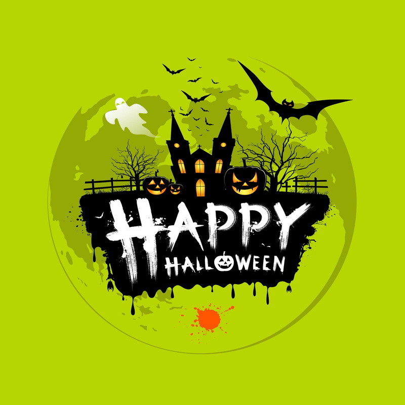 bats, the inscription, happy halloween, 2K, trees, Helloween, Halloween, Ghost, blot, pumpkin, fence, Church