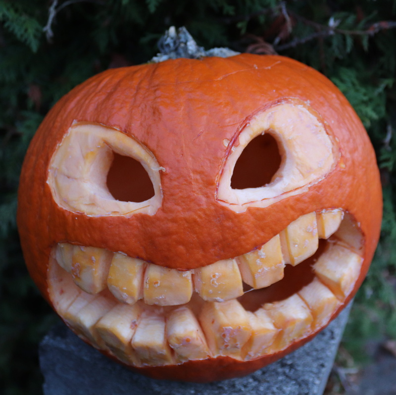 close-up, smiling, focus on foreground, autumn, pumpkin face, food and drink, art and craft, orange color, vegetable, hollow out, food, anthropomorphic