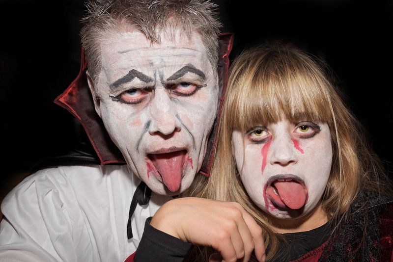 studio shot, halloween, close, mouth open, body part, two people, creepy, emotion, women, adult, costume, front view, fun, 5K, portrait, Carnival, personal