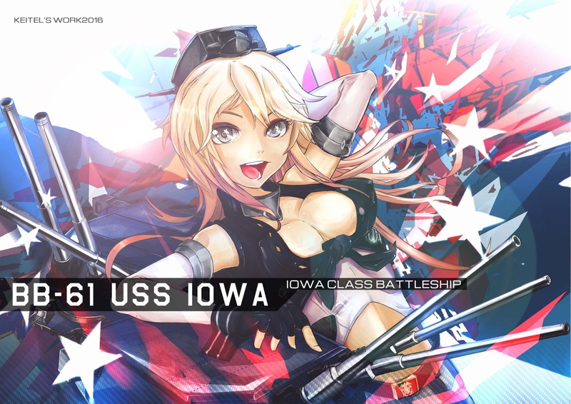 Blonde, American Flag, Smile, 1080P, Girl, Kantai Collection, Anime, Iowa (Kancolle)