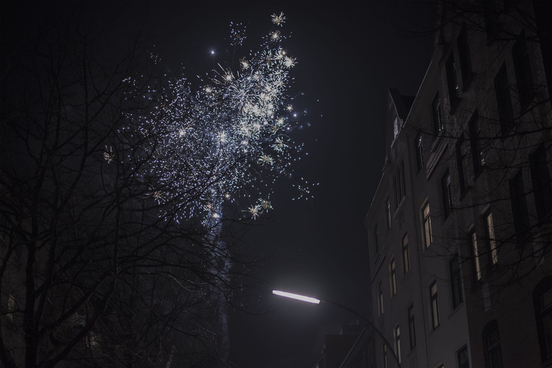 silvester, night, plant, nature, built structure, branch, tree, germany, silhouette, bare tree, outdoors, 2K, cityscape, illuminated, city, hamburg, building exterior
