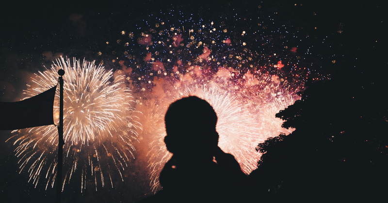 celebration, silhouette, display, fireworks, sparks, explosion, firework, dark, 5K, flag, people, new years eve, firework - man made object, blurred motion
