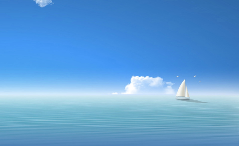 sky, outdoors, travel, digital composite, Island, flying, Oceanscape, blue, nature, copy space, Boat, transportation, painting, beauty in nature, Serene