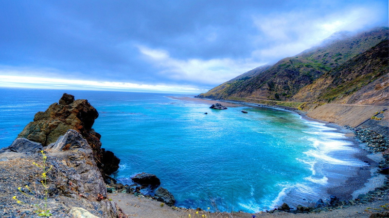 1080P, landscapes, hills, beaches, nature, cove, blue, oceanscape
