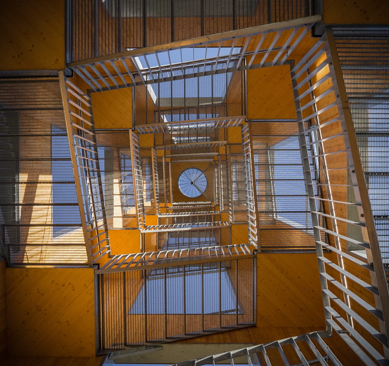 Stairs, steep, staircase, gradually architecture, perspective, railing, floors, Rise, punishment, floor, factory, orange, sky, metal, architecture, 2K