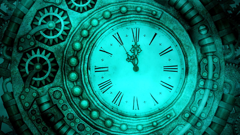 circle, steampunk, wall clock, midnight, gear, green, clock, turquoise, 4K