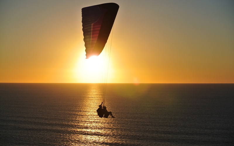 joy, sunrise, 2K, paragliding, people, adventure, sea, sunset, water, fun, silhouette, person, flying, parachute