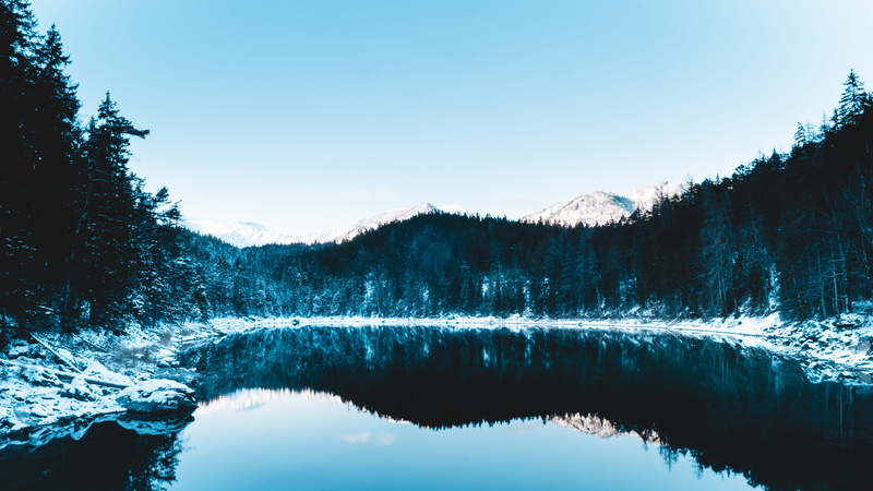 mountain, snowcapped mountain, snow, tranquility, beauty in nature, pine woodland, lake, non-urban scene, reflection lake, tree, outdoors, forest, garmisch partenkirchen