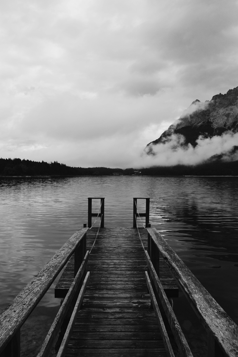 wood, fog, wood paneling, alps, beauty in nature, wood - material, pond, water, cloud - sky, pier, trees, direction, swiss, sky, scenics - nature, germany
