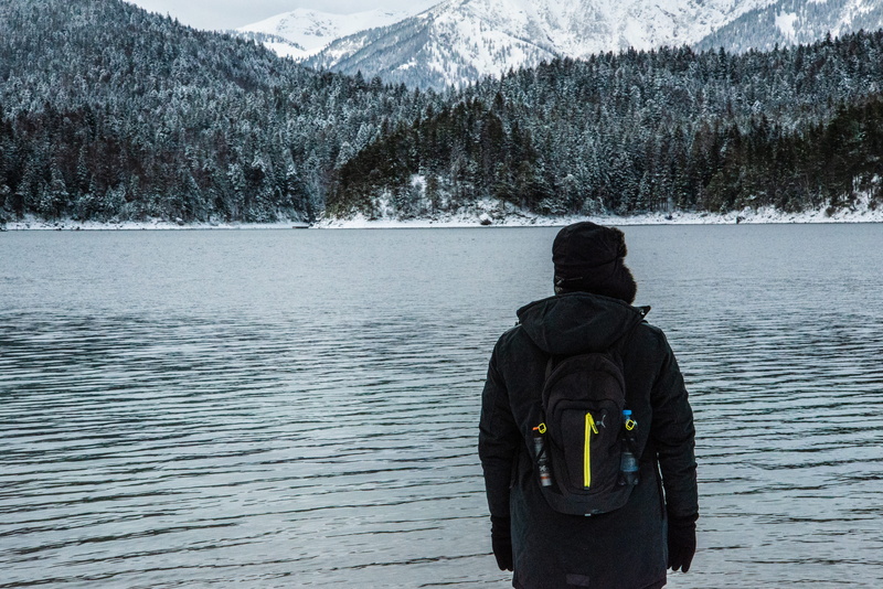 germany, hiking, backpack, nature, snow, winter, bag, mountains, tree, jacket, hood - clothing, rear view, coat, apparel, cold temperature, person, beauty in nature