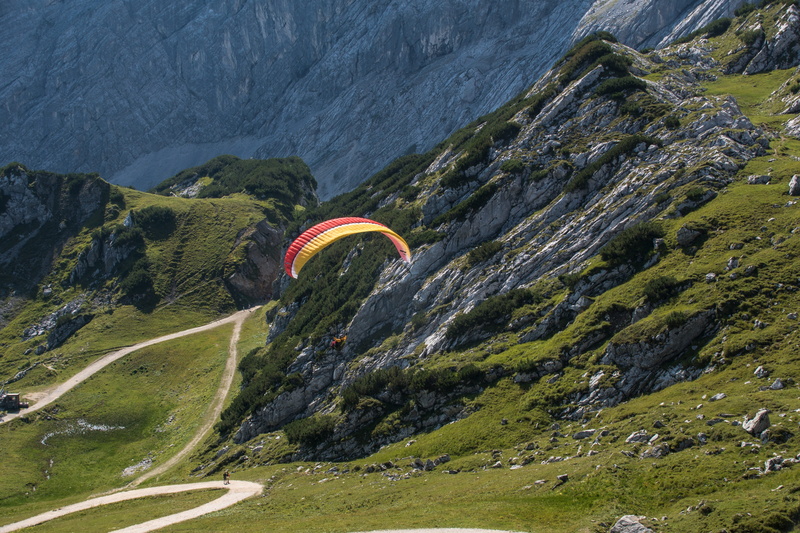 bavaria, heaven, tranquil scene, bavarian, non-urban scene, adrenalin, day, transportation, outdoors, parachute, grainau, scenics - nature, green color