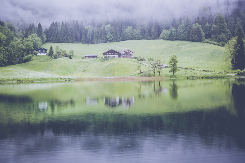 alpine, lake, reflection, 5K, mountain lake, hut, landscape, environment, tranquility, natural, no people, hintersee, mountains, built structure, water