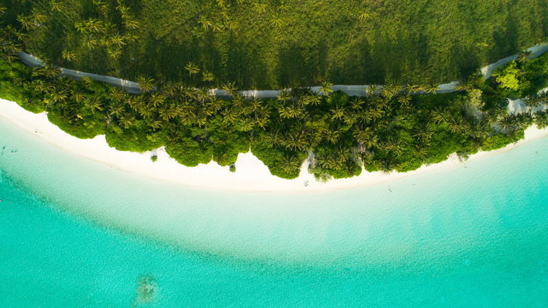 sea, day, land, aerial, no people, island, high angle view, tree, waterfront, scenery, tranquility, turquoise colored, near, 5K, idyllic, green color