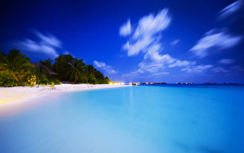 sea, night, beach, maldivian, maldives, clouds, islands, ocean, seascape, summer, 2K, landscape, water