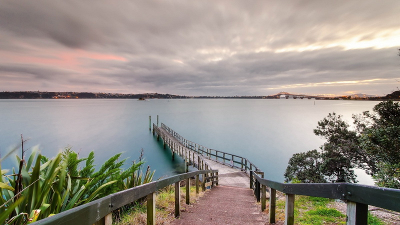tranquility, pier, scenics - nature, cloud - sky, 1080P, plant, nature, lake, outdoors, road, non-urban scene, long, water, built structure, sky, Auckland