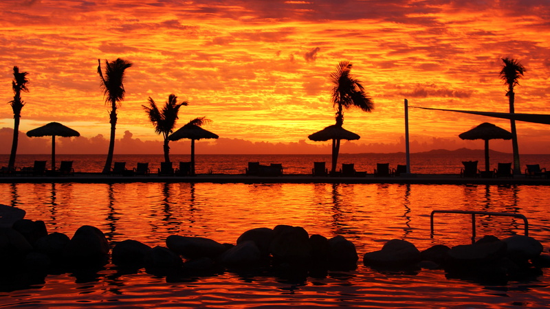 exotic, sea, fijian, palm trees, tropical, 4K, water, sunset, fiji