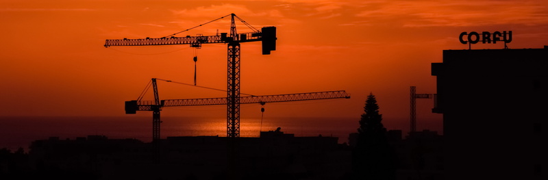crane - construction machinery, 4K, ayia napa, tower, shadows, building exterior, no people, cloud - sky, cyprus, industry, evening, outdoors, skyscraper