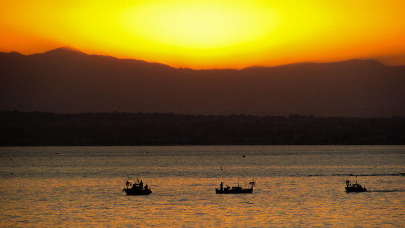 tranquility, rowing, nautical vessel, scenery, orange color, sun, scenics - nature, tranquil, travel, water, 4K, ayia napa, transportation, fishing time