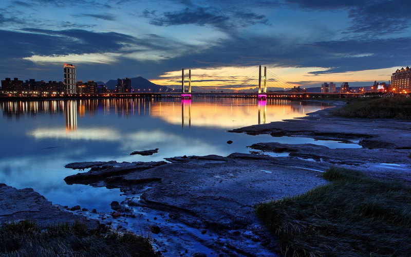 water, skyline, rivers, bridge, architecture, 1080P, beautiful, buildings, sunset, lovely, city ligh, new, york, view, bridges