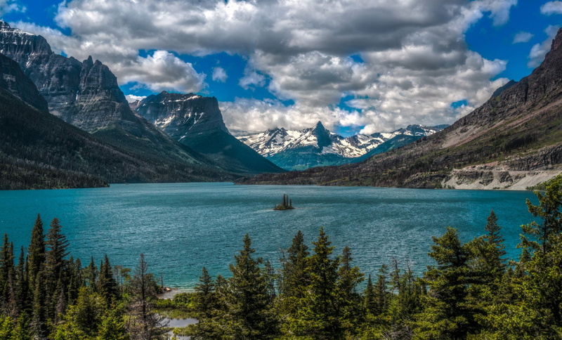 Nature, 1080P, Rocky Mountains, Lakes, Saint Mary Lake, Mountain, Cloud, Montana, Island, Glacier National Park, Lake
