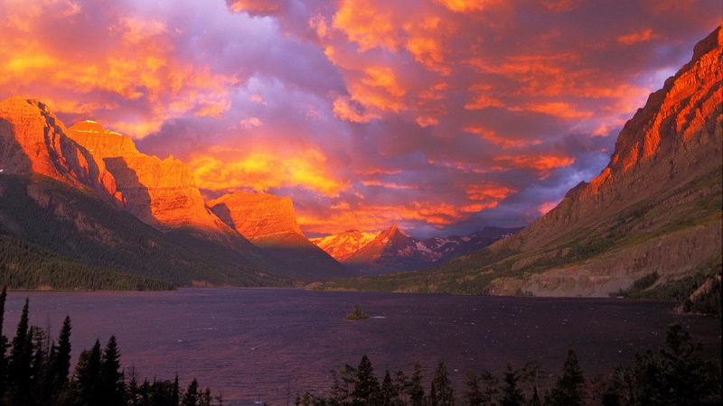 glacier, saint, lake, sunrise, 1080P, national, park, mary