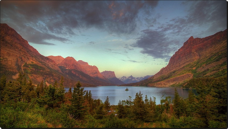 wild, island, sunrise, 1080P, goose, lake, park, saint, mary, glacier, national, montana