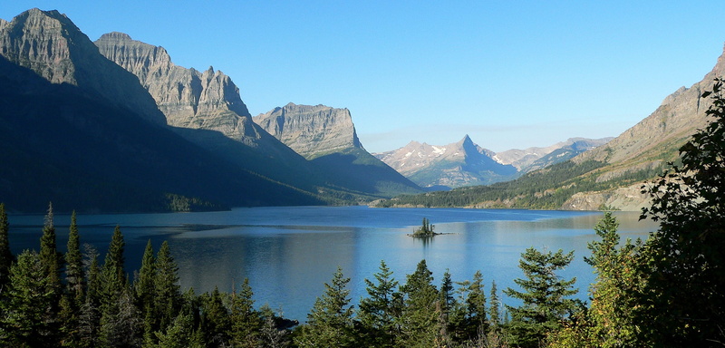 glacier national park, island, scenic, near, tranquility, usa, reflection, rock - object, scenics - nature, mountain range, outdoors, rock, blue, 1080P