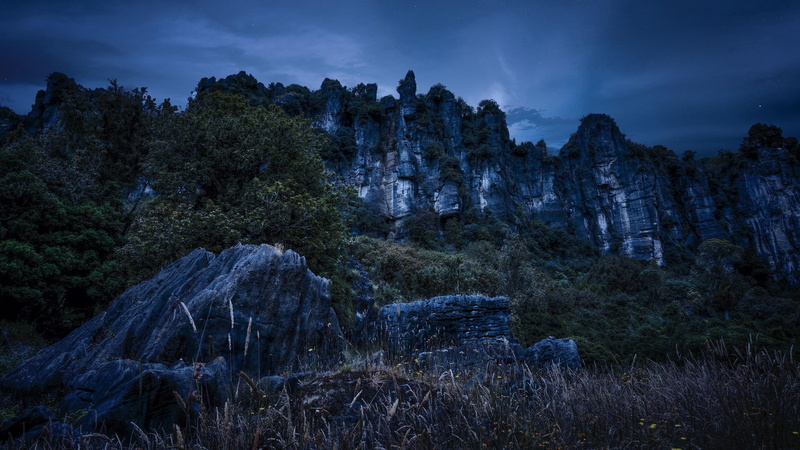 land, no people, evening, trollshaws forest, movie location, beech trees, blue, trollshaws, dark clouds, waitomo, dusk, woodland, darkness, new zealand