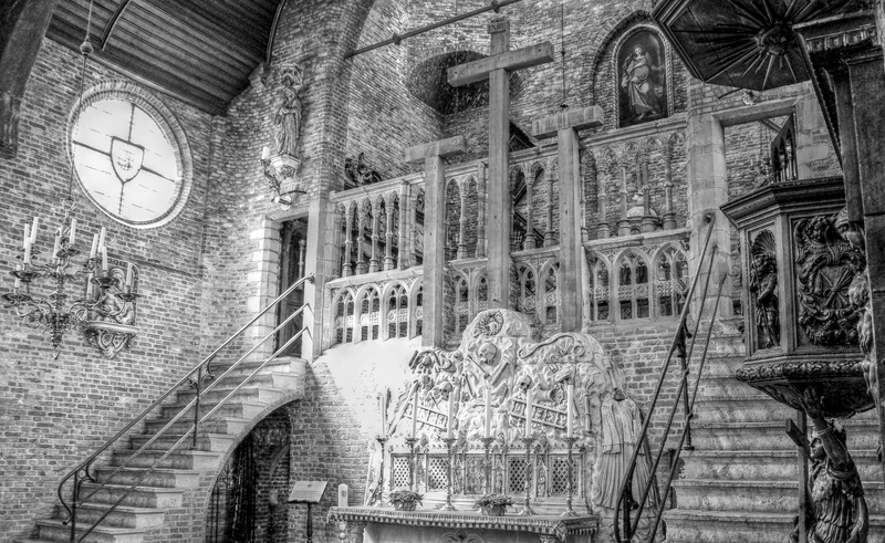 clock, 15, historically, film location, candelabra, wall - building feature, stone, room, spiritual, indoors, the film in bruges and die, bruges, places of interest