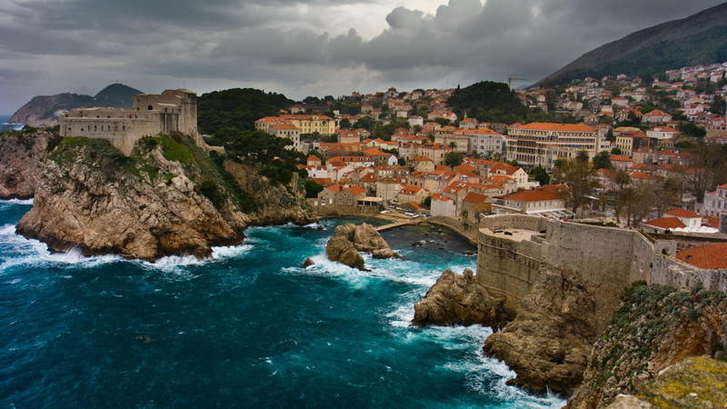 sea, sky, fortress, mountain, cityscape, film location, water, building, architecture, europe, city, scenics - nature, 4K, no people, fort lovrijenac
