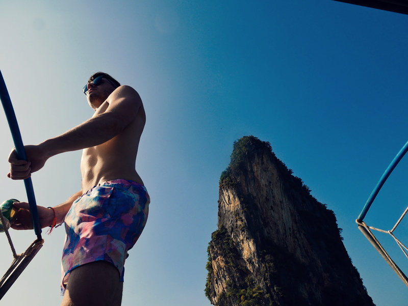 adult, shirtless, model, one person, young travelers, young men, ko panyi, world travel, low angle view, young backpacker, thailand, three quarter length