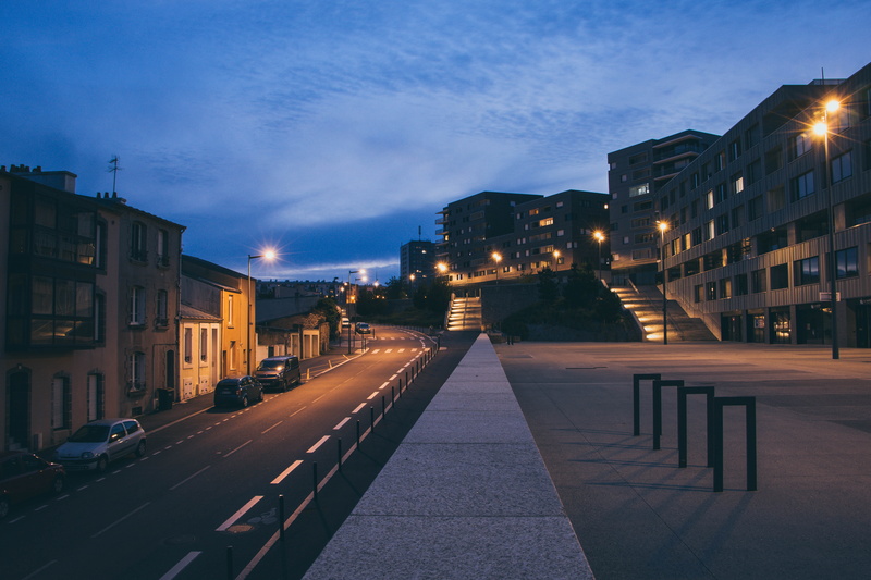 footpath, outdoors, nature, sky, street, france, lights, cloud - sky, dusk, brest, lighting equipment, architecture, city, illuminated, 5K, no people