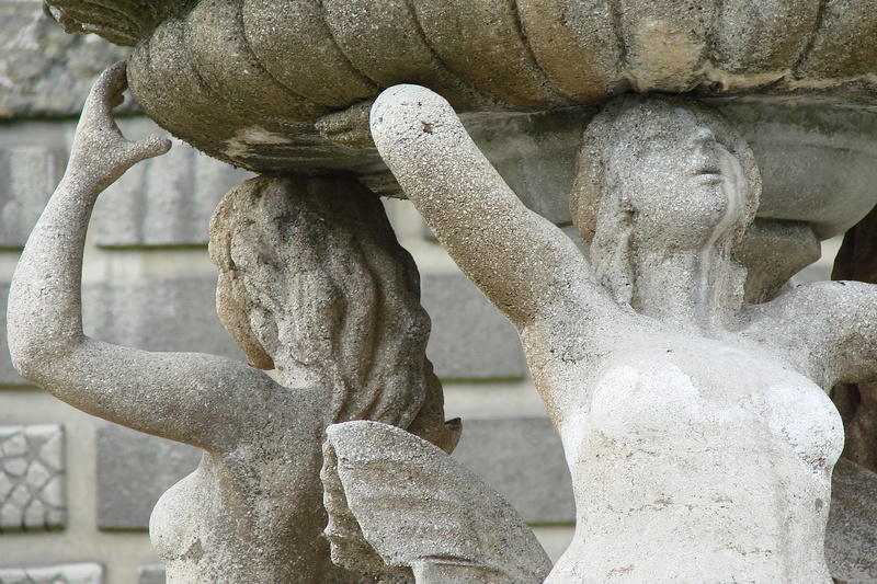 nature, close-up, architecture, sandstone, art and craft, fountain, 1080P, focus on foreground, stone material, mermaid, representation, human representation