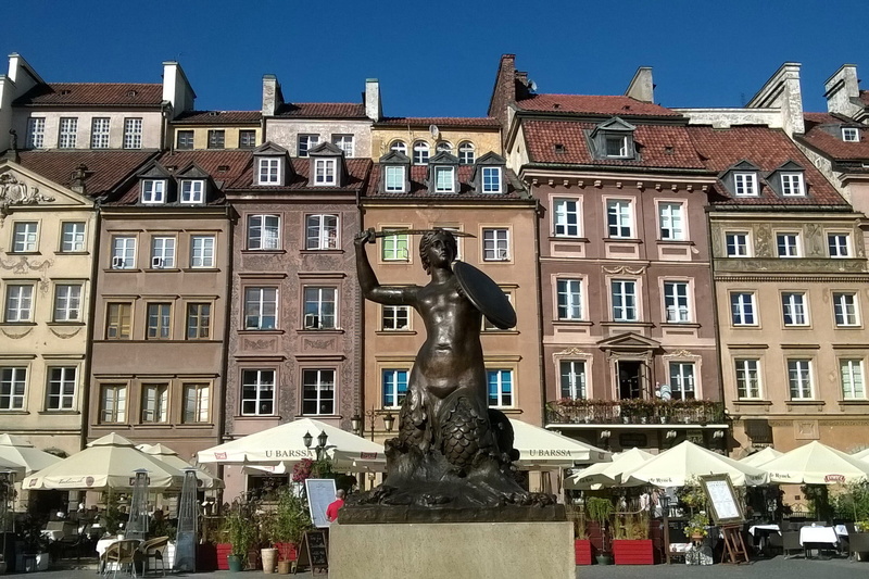 sculpture, sky, 1080P, fountain, Warsaw, travel destinations, city, art and craft, warsaw mermaid, no people, the capital of the, Architecture, nature