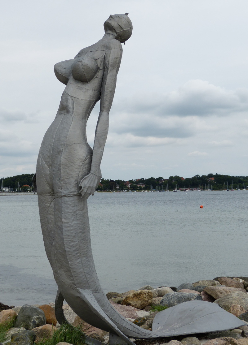 eckernförde, 4K, sea, water, rock - object, human representation, rock, bosom, mermaid, beach, statue, craft, beauty in nature, figure, outdoors, sculpture