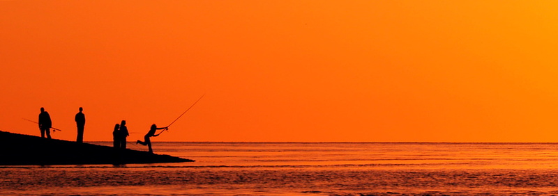 scenics - nature, horizon, nature, minimal, land, orange, 2K, horizon over water, men, beauty in nature, sea, county mayo, outdoors, sunset, fishing, copy space