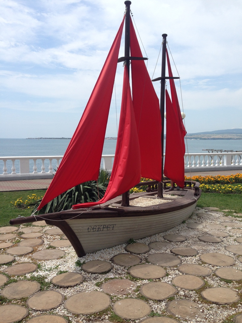 nautical Vessel, no people, 2K, cloud - sky, scarlet sails, Gelendzhik, outdoors, tree, moored, beauty in nature, quay, sky, beach, red, nature, Sailboat