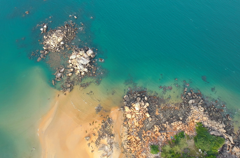 high angle view, solid, shore, beach, drone cam, island, water, coral, turquoise colored, scenics - nature, underwater, no people, trees, s, sea, aerial view