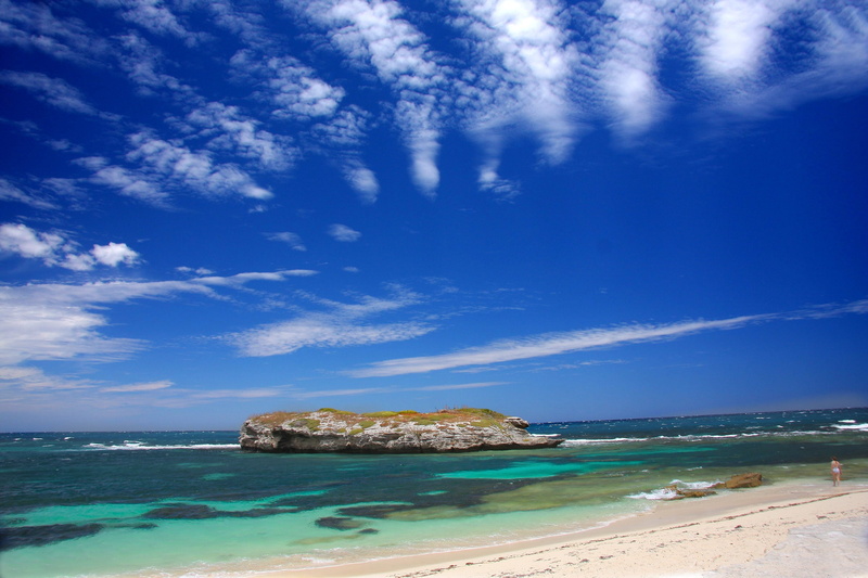 sky, islet, rock, idyllic, tranquility, scenics - nature, outdoors, waves, tranquil scene, no people, day, nature, ocean, water, sea, land, bay, blue, lagoon