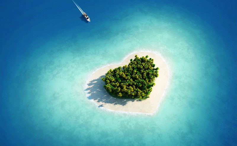 high angle view, day, scenics - nature, shaped, beautiful, green color, 2K, island, land, outdoors, water, islet, plant, heart, no people, aerial, Travel