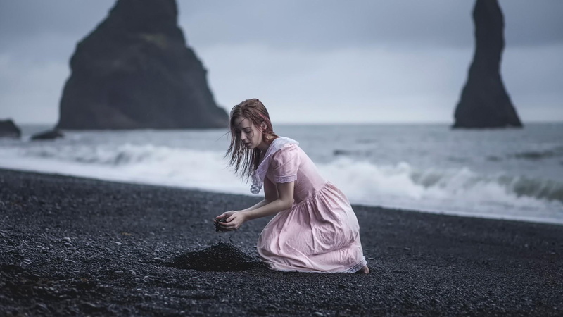1080P, beach, character, wind, girl, aesthetic character, aesthetic, waves