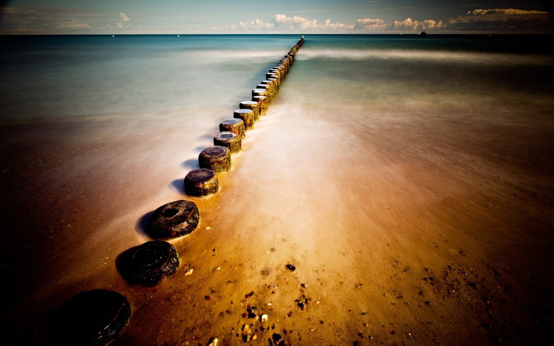 landscape, stone, 1080P, sunset, jetty, sea, sand, background